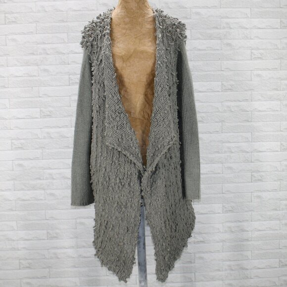 ALTAR'D STATE Cardigan Open Front Textured Long Waterfall Ruffle Front Gray L - Picture 1 of 13